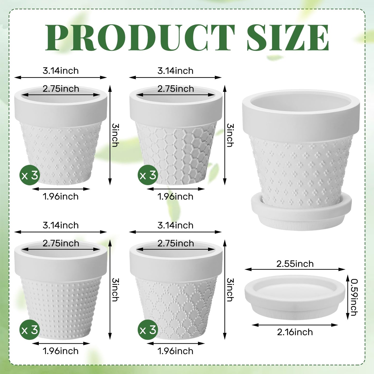 Meanplan 12 Pcs 3 Inch DIY Ceramic African Violet Pots with Saucer Unpainted Ceramic Paintable Flowerpots Small Embossed Flower Pots for Garden Windowsill Indoor Outdoor Wedding Favors Gifts