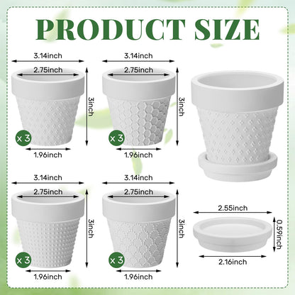 Meanplan 12 Pcs 3 Inch DIY Ceramic African Violet Pots with Saucer Unpainted Ceramic Paintable Flowerpots Small Embossed Flower Pots for Garden Windowsill Indoor Outdoor Wedding Favors Gifts