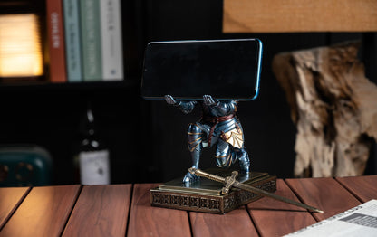 Amoysanli Medieval Armored Warrior Knight Pen Holder Desk Organizers and Accessories Resin Pencil Holder Paperweight as Gift with a Cool Letter Opener for Desk (Blue)