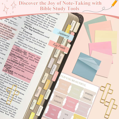 Flasoo 106 Pack Bible Study Supplies Journaling Kit for Women, Church Journal Note Taking Annotation Kit, Tabs and Highlighters Set with Pencil Case and More Bible Accessories Christian Gift