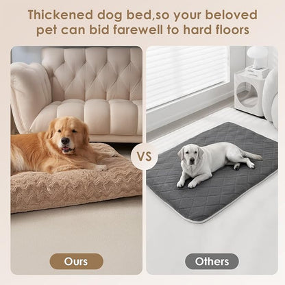 EHEYCIGA Washable Large Dog Bed for Crate 35x23 Inch, Kennel Pad for Dogs Up to 45 lbs, Plush and Comfy Pet Sleeping Mat, Camel
