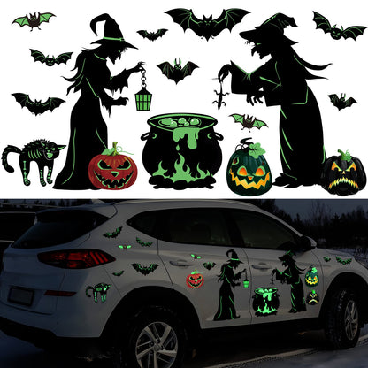 Funrous 16 Pieces Halloween Magnet Decorations Luminous Halloween Fridge Magnet Pumpkin Witch Bats Reflective Sticker for Metal Door Kitchen Garage Car Spooktacular Decoration Party Supplies Decor