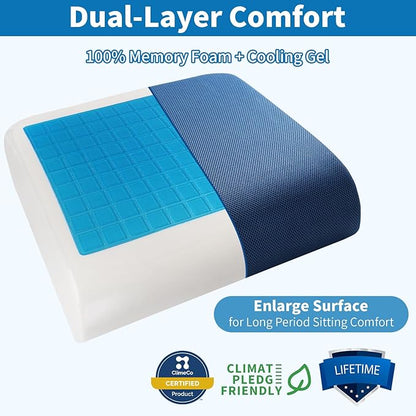 YOUFI Extra Thick Large Seat Cushion -19 X 17.5 X 4 Inch Gel Memory Foam Cushion with Carry Handle Non Slip Bottom - Pain Relief Coccyx Cushion for Wheelchair Office Chair (Blue (1PACK))
