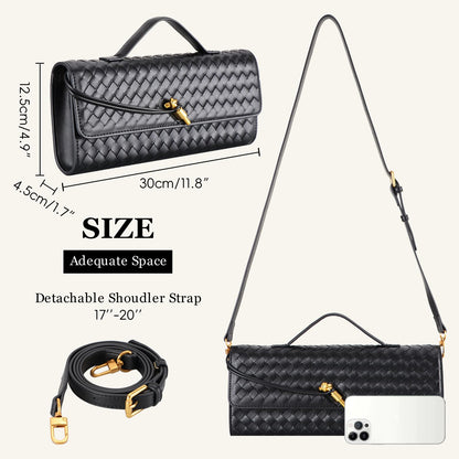 EGCUQ Pu Leather Woven Bag Purse,Black Clutch, Woven Evening Bag For Women 11.8" x 1.7" x 4.9" (Black)