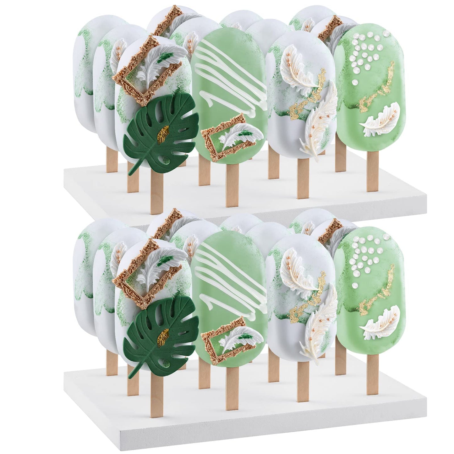 Qunclay 2 Pcs Wood Cakesicle Stand Display - 12 Count Cake Pop Sticks Holder Reusable Dessert Table Ice Cream Lollipop Stands for Wedding Shower Birthday Party Baby Shower
