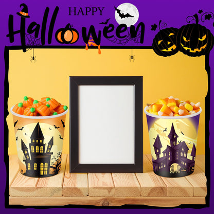 Rtteri 100 Pcs Halloween Disposable Paper Cups 9 oz Disposable Pumpkins Castle Cups for Adults Hot Cold Beverage Juice Snack and Drink Cup Coffee Cups Decoration Supplies for Halloween