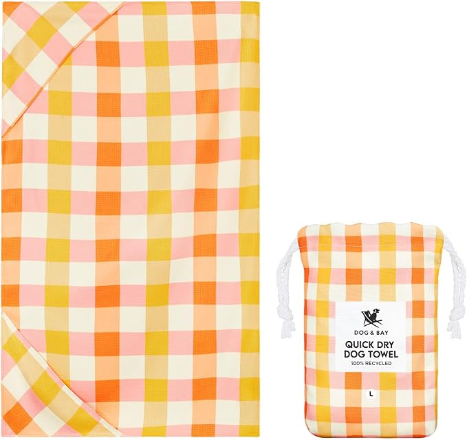 Dock & Bay Pet Towel - Super Absorbent & Quick Drying Dog Towels with Bag - 100% Recycled - Rhubark & Custard, Medium (90x50cm, 35x19)