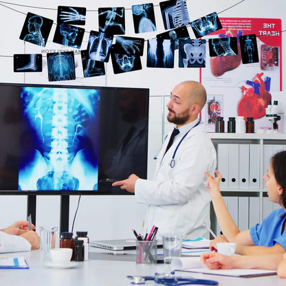 4 Strings X-Ray Skeleton Banner Decorations, Pre-Strung Medical Radiology Anatomy Garland with 24 X-Ray Body Part Images for Doctor Nurse Graduation, Halloween Party, Clinic Classroom Science Décor