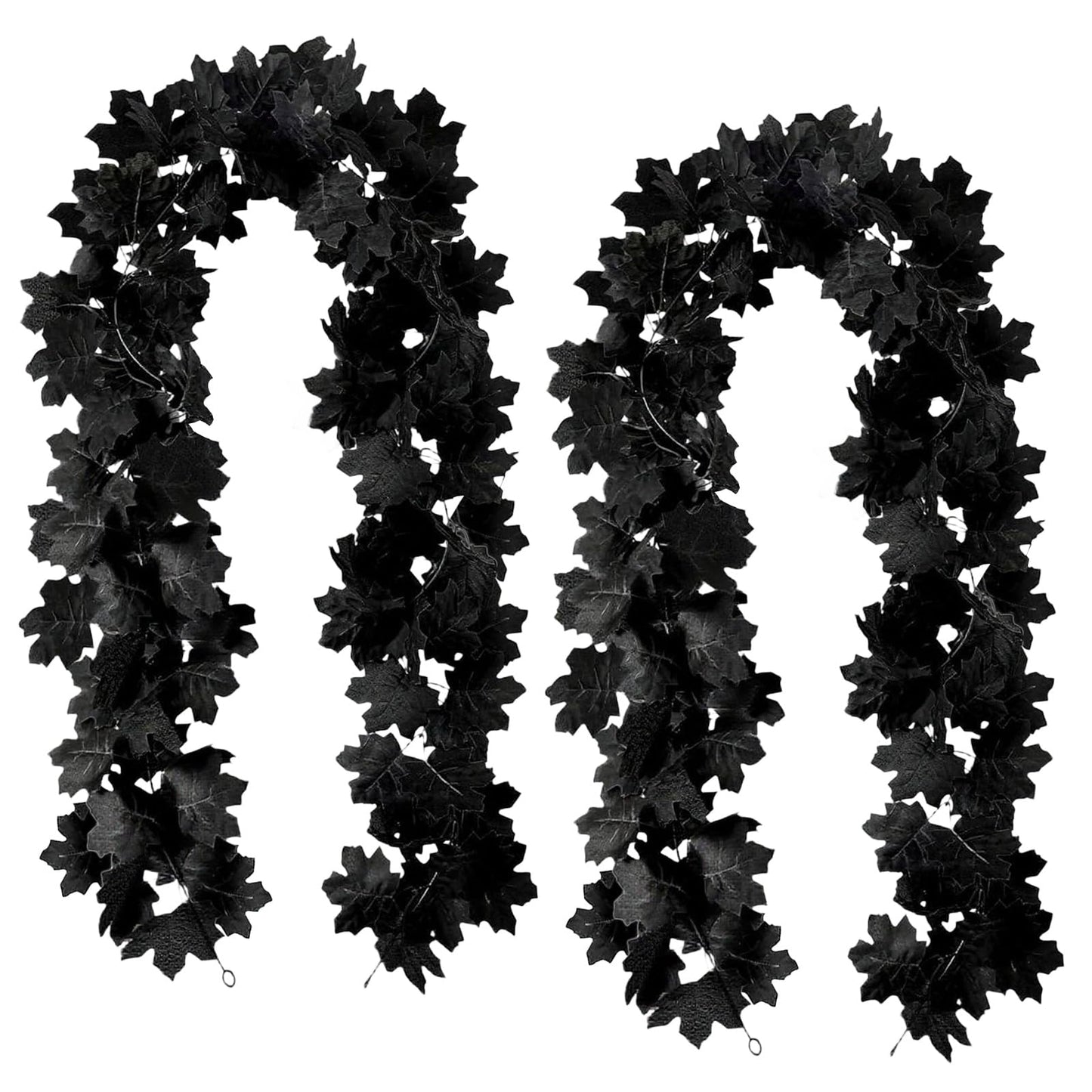 Joyhalo 2 Pack Halloween Garland, 5.7FT Black Leaf Garland for Mantle, Artificial Hanging Black Maple Leaves Vines, Spooky Halloween Outdoor Floral, Haunted Mansion, Fireplace, Fall Decor