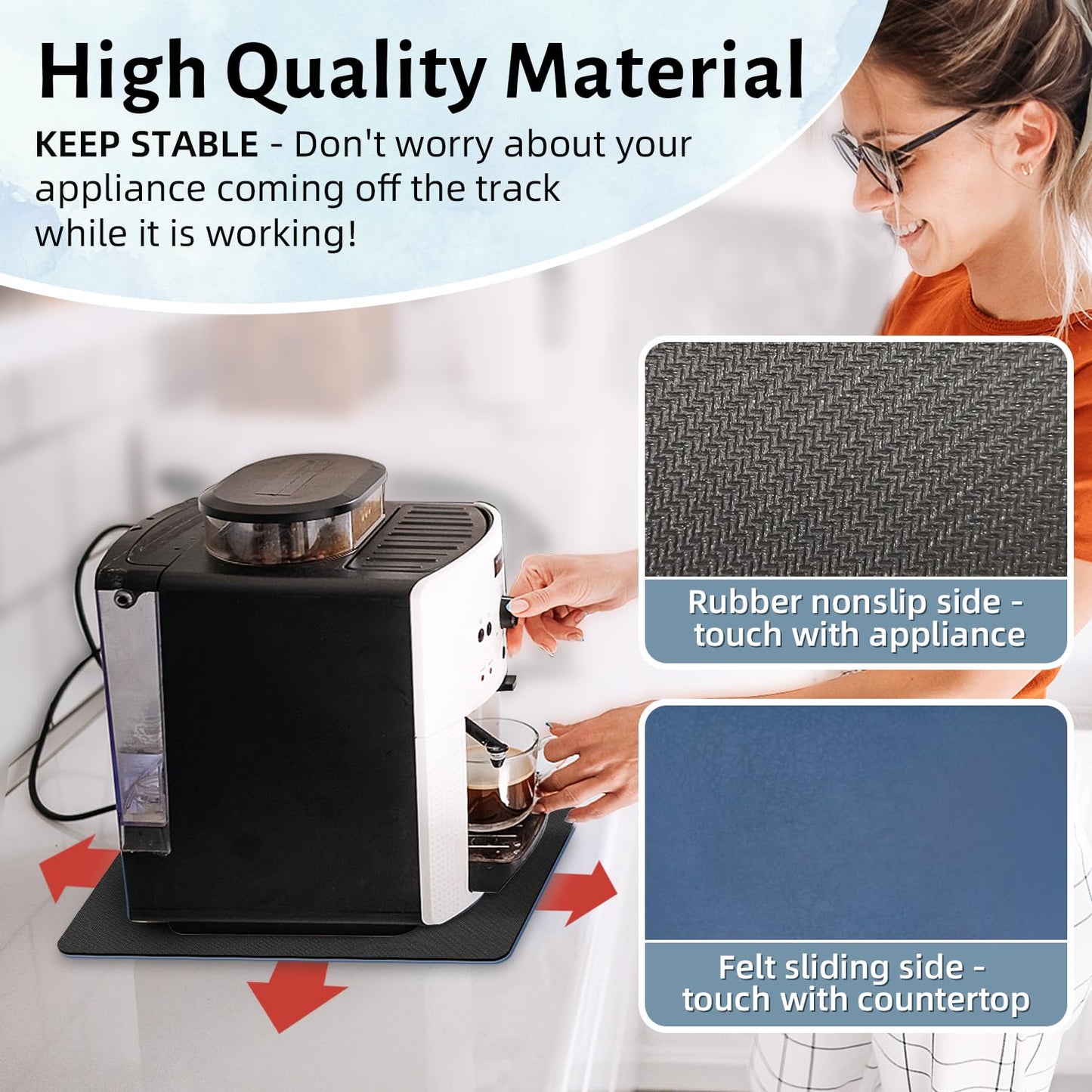 LOPNUR 14"x10" Small Appliance Slider, Appliance Sliders for Kitchen Appliances, 360° Rotating Sliding Tray for Coffee Maker, Heat Resistant Mat Cut to Fit Stand Mixer Air Fryer Microwave, Gray
