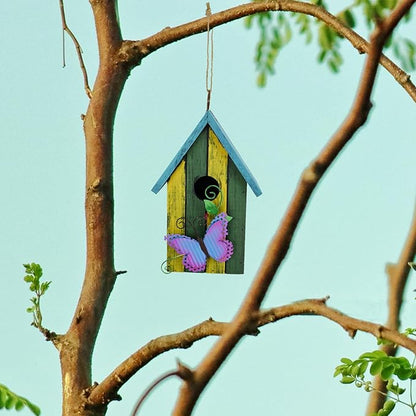 Bird House for Outside Hanging Rustic Wood Bird House Outdoor Garden Patio Hand Painted Decorative Birdhouse for Finch Bluebirds Sparrows Chickadees Cardinal (Butterfly)