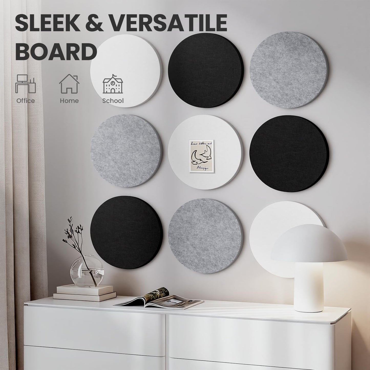 Bulletin Board, 11.8'' X 11.8'' Cork Board Alternative, 9 Pack Round Felt Board with Pushpins, Decorative Felt Notice Vision Board Photo Display Board for Office Home School Wall