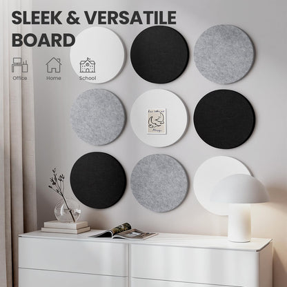 Bulletin Board, 11.8'' X 11.8'' Cork Board Alternative, 9 Pack Round Felt Board with Pushpins, Decorative Felt Notice Vision Board Photo Display Board for Office Home School Wall