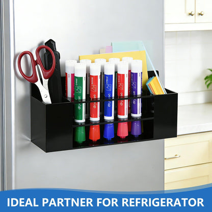 VieFantaisie Acrylic Magnetic Dry Erase Marker Holder, 10 Slots Black Magnetic Marker Pen Holder, Magnet Storage for Whiteboard, Desk Locker Organizer Accessories, Office, Classroom, Home