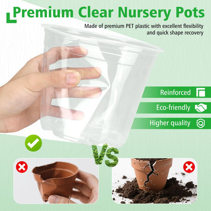 DUNPUTE 6/8/10 Inch Large Clear Nursery Pots with Drainage, 12 Pack Plastic Pots for Plants, Ideal Seedling Pots and Plant Pots for Vegetables, Orchids, Aloe, Indoor Outdoor Use (6 8 10 inch)