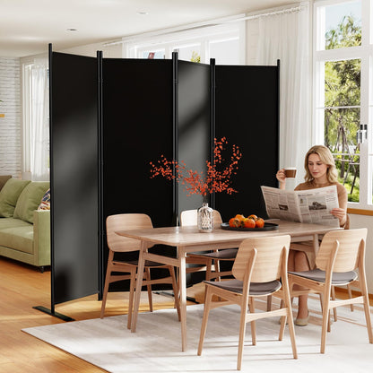 SUNALLY Room Divider 6FT Folding Privacy Screens, 4 Panel Fabric Divider for Room Separation, 88" W Freestanding Portable Wall Dividers Screen for Home Dorm Studio Office, Black
