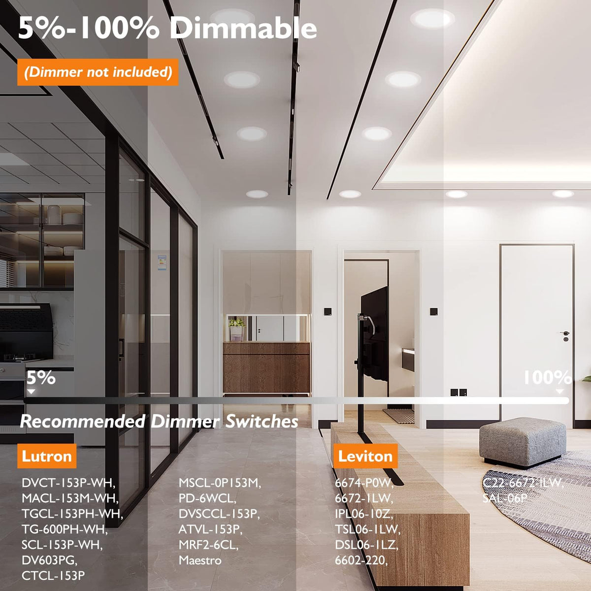 BesLowe LED Recessed Ceiling Lights, 12W, Ultra-Thin, 5CCT, 6 Inch, 1200LM, Dimmable, White, Model DC08
