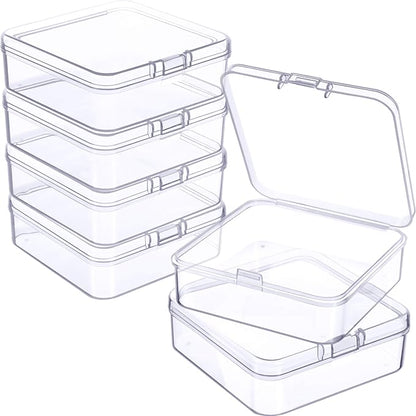 Jetec 6 Pieces Mini Plastic Clear Beads Storage Containers Box for Collecting Small Items, Beads, Jewelry, Business Cards, Game Pieces, Crafts (2.9 x 2.9 x 1 Inch)