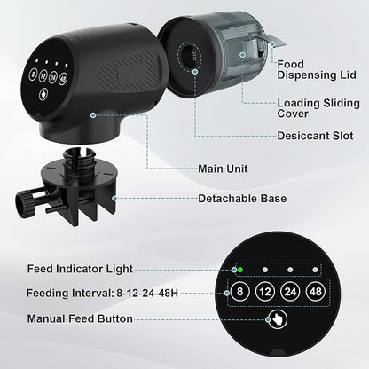 fishkeeper Automatic Fish Feeder for Aquarium: Moisture-Proof Auto Feeders Dispenser for Small Tank Turtle Betta Koi - Battery Food Feeding Timer for Flakes Pellet Vacation Weekend Day