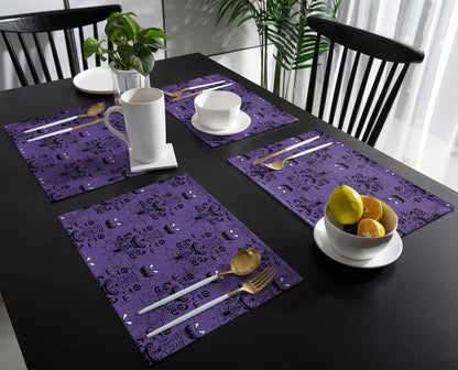 Placemats for Dining Table Set of 6, Halloween Haunted Mansion Design Table Mats Stain Resistant Heat Insulation Non-Slip Washable Table Decoration for Kitchen, Purple Black