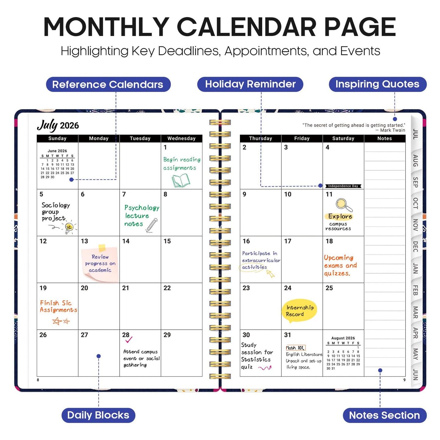 Planner 2026–2027, Weekly & Monthly Academic Organizer for School Year, Jul 2026–Jun 2027, Hardcover Planner with Tabs, Back to School Essential, 6.3" x 8.5", Caffeine Mosaic