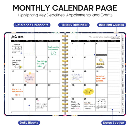 Planner 2026–2027, Weekly & Monthly Academic Organizer for School Year, Jul 2026–Jun 2027, Hardcover Planner with Tabs, Back to School Essential, 6.3" x 8.5", Caffeine Mosaic