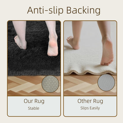 SWGRT 2x6 Solid Fluffy Black Area Rug – Washable, Durable, Small Bedroom Runner Rug, Non-Slip Shag Rugs for Hallway, Living Room, Bedroom, Bedside, Dorms, Kids Room, Nursery Rooms, Soft Indoor Carpet