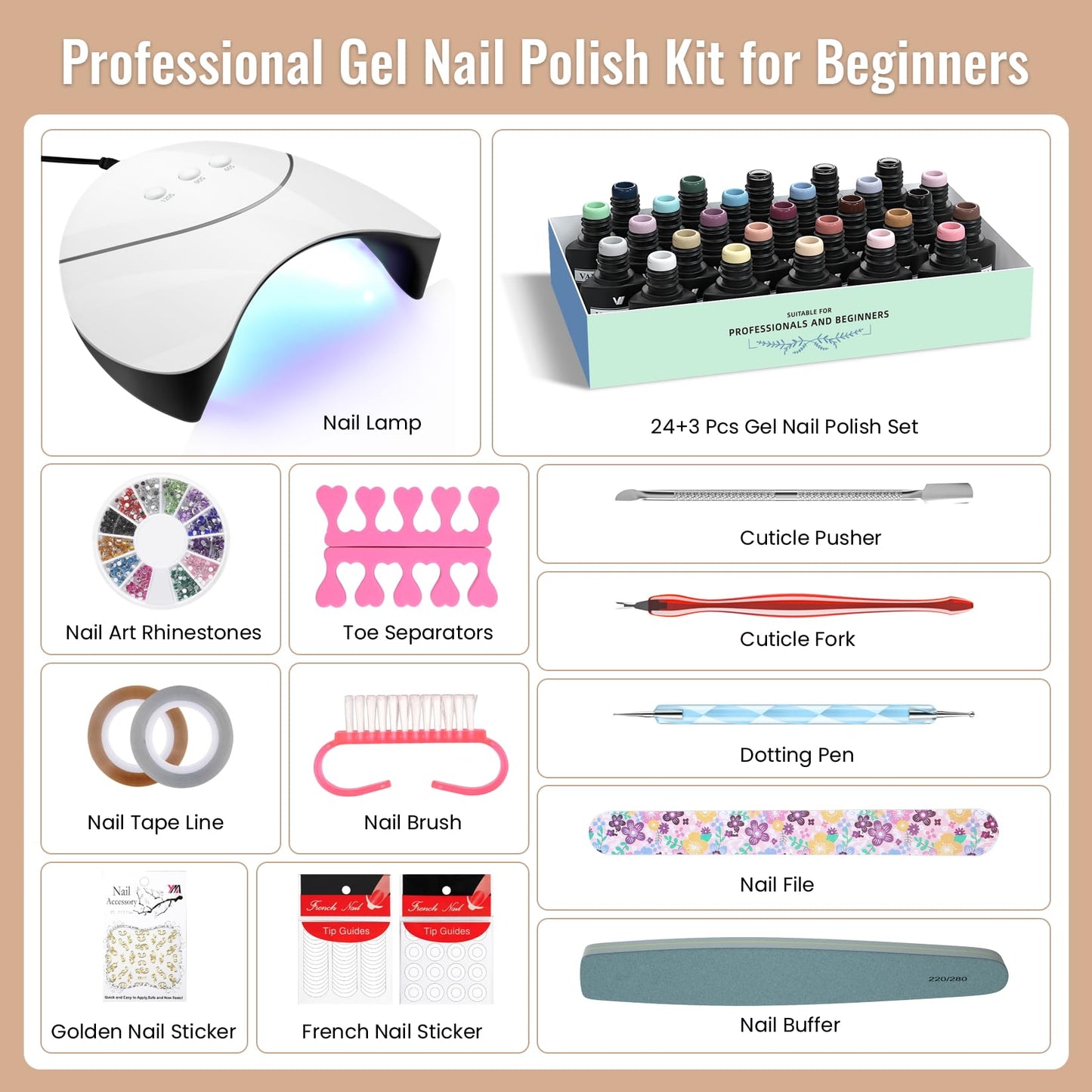 VANREESA 42 Pcs Gel Nail Polish Kit with U V Light 24 Popular Colors Gel Polish Nail Kit Green Blue Purple Pink Orange Complete Nail Kit with Manicure Tools Gifts for Women Girls