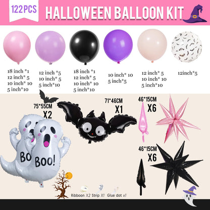 Summerween Halloween Party Decorations with Pink Black Purple Balloon Garland Arch Kit & Cute Bat Ghost mylar foil Balloons for Girls Two spooky Birthday Baby Shower BOO Day Party Supplies Decorations