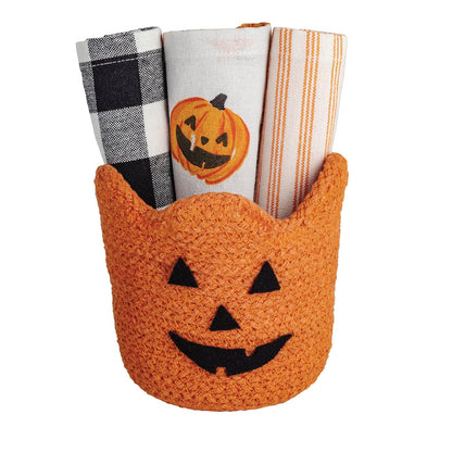 Mud Pie Halloween Three Towel Pumpkin Basket Set
