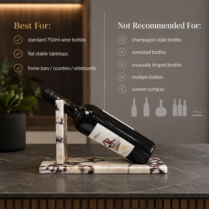 Artisanal Abode Marble Wine Holder, Single Bottle Tabletop Rack