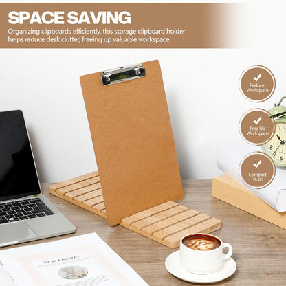 Chunful Bamboo Clipboard Holder 12 Slots Clipboard Organizer 5.9 x 15.7'' Storage Rack Document Typing Paper Stand Menu Display Receipt Holder for Classroom Office School Teacher No Assembly Required