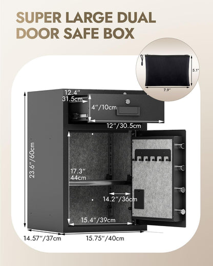 5.1 Cu Ft Safe for Home with Fireproof and Waterproof Document Bag Cash Money Drawer Safe with Digital Keypad Alarm System Removable Shelf Security Safes for Money Cash Documents Medicines