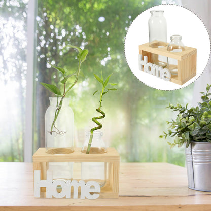 VALICLUD Nordic Style Glass Flower Vase Set with Wooden Stand, Hydroponic Desktop Plant Holder for Indoor Air Plants and Houseplants, Home Décor Terrarium Vase for Table and Office