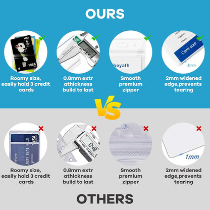 100 Pack Extra Thick ID Card Name Badge Holder Heavy Duty Waterproof Clear Plastic PVC Horizontal Sleeve Pocket Resealable