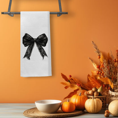 Kemingni Halloween Kitchen Towels - Gothic Coquette Black Bow Hand Towels for Bathroom, Gothic Kitchen Decor, 16x24 Inches