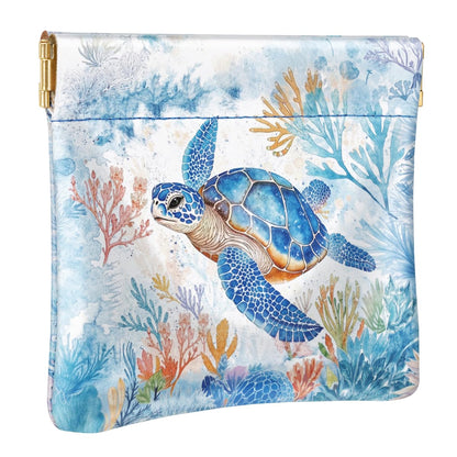 Turtle Coin Pouch Wallet Squeeze Change Purse Small Daisy Flower Leather Mini Coin Purse for Women Coin Pocket