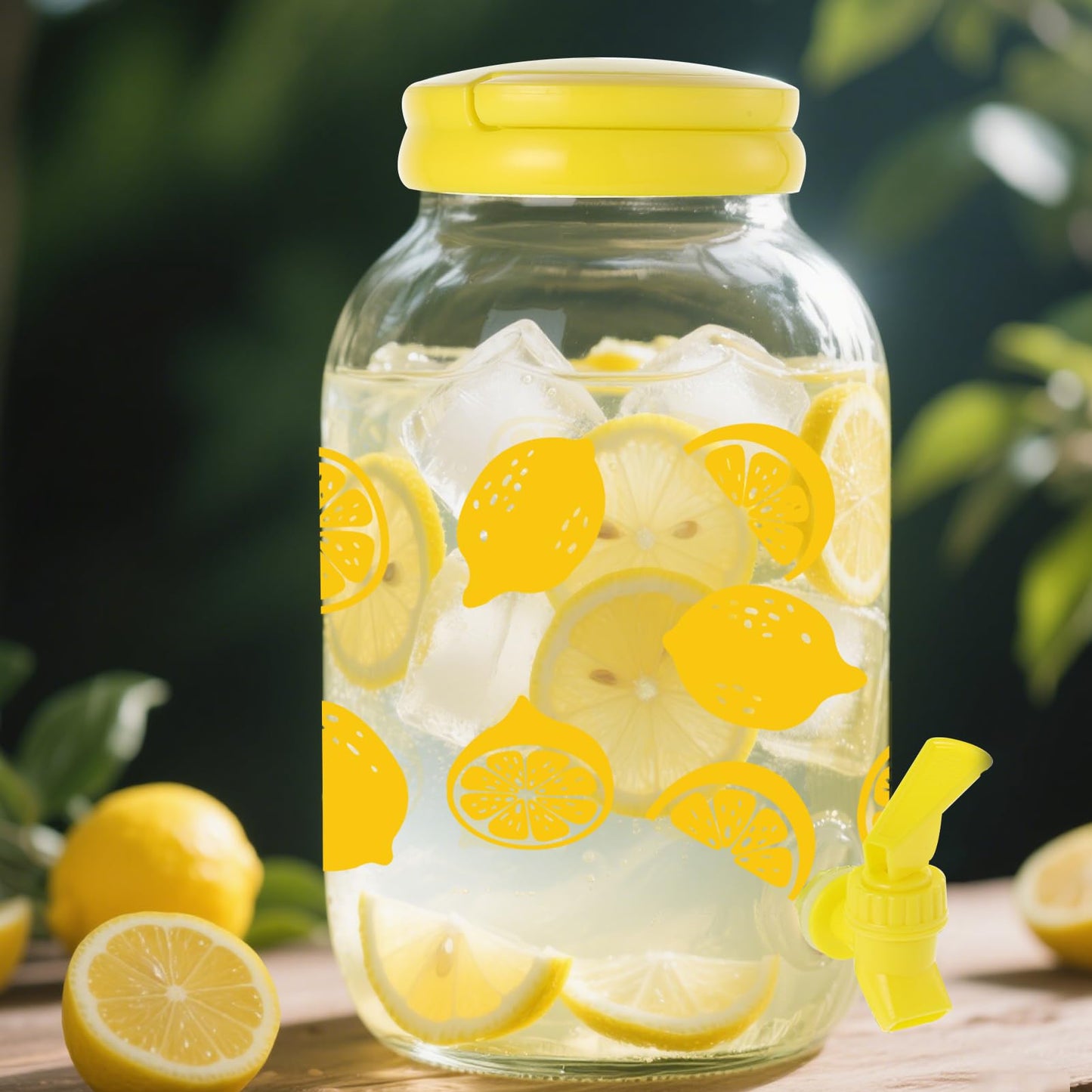 2 Piece Lemon Plastic Drink Dispenser and 40 Pcs Lemon Paper Party Cups 1 Gallon Iced Beverage Dispenser Tea Jar with Spigot and Carrying Lid Clear Dispenser for Lemonade Stand Lemon Juice Tea Beer
