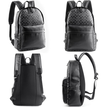 Leather Laptop Backpack for Men Women, School College Bookbag Casual Travel Daypack (Black)