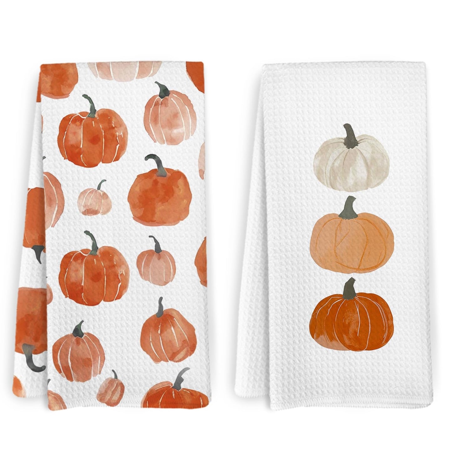 KFXHANGD Fall Pumpkin Decor Kitchen Towels and Dishcloths Set of 2, Fall Thanksgiving Day Hand Dish Towel, Farmhouse Autumn Pumpkins Decorative Hand Tea Towels for Bathroom Kitchen, 16×24 Inch