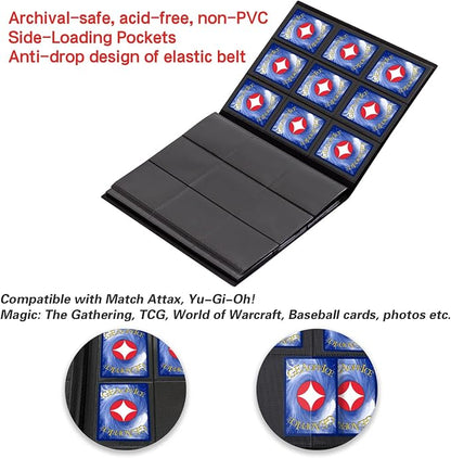 GEAoffice Card Binder, 9 Pockets Trading Card Album Folder, 360 Side Loading Pocket Binder for Sports&Game Cards, MTG and Other TCG, ATCs, Black