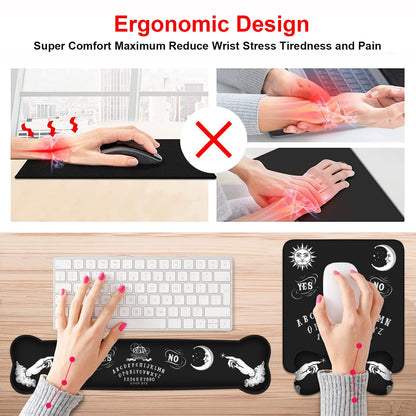 Wrist Rest Support Ergonomic Gel Mouse Pad & Memory Foam Keyboard Set, Non-Slip Rubber PU Base for Home Office Working Studying Easy Typing & Pain Relief, Ouija Board