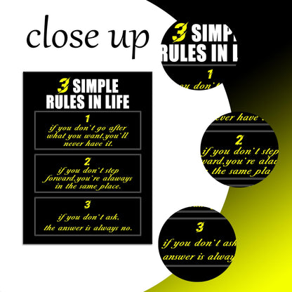 YSPCSUN Inspirational Wall Art for Office Decor 3 Simple Rules in Life Canvas Prints Framed Motivational Posters Success Quotes Artwork for Gym Men Bedroom Living Room 24x18 Inch