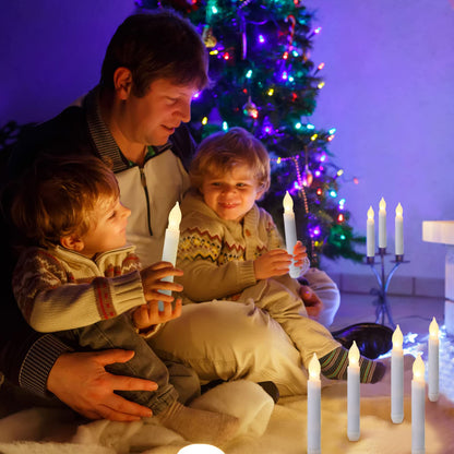 Remagr 12 Pcs Wedding Flameless LED Taper Candles - Floating, Hanging, 6.5 Battery Operated with Flickering Effect & Rubber Ring for Halloween Christmas Decor(Warm White)