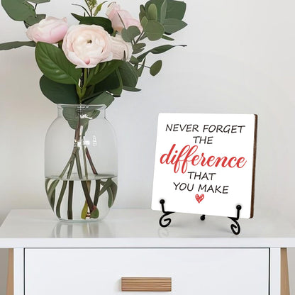 Thank You Gifts for Women Men, Never Forget The Difference That You Make Wooden Sign with Stand, Appreciation Retirement Farewell Going Away Goodbye Gifts for Coworkers Boss Friends, 5"x5"-C23