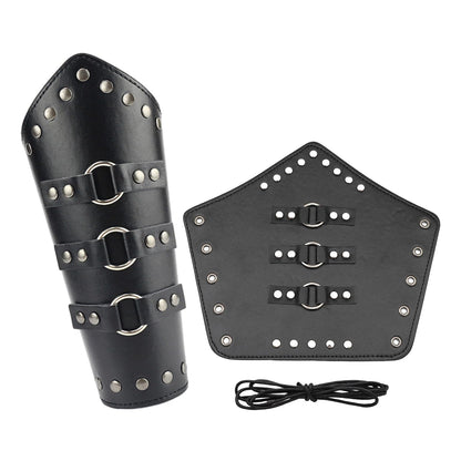 1Pair Adults Faux Leather Arm Guards Bracers Cosplay Leather Arm Gauntlet Wristband Wrist Armor Medieval Belt Leather Buckle Bracers for Men Women(COLOR:black)