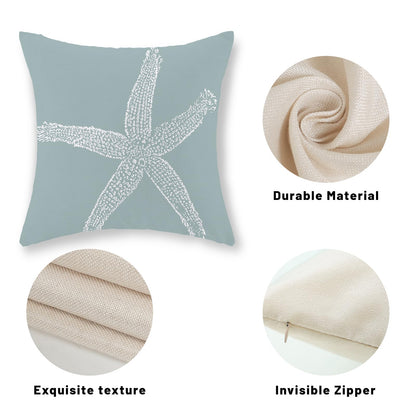 GOLIANDA Coastal Pillow Covers 18x18 Inch Set of 2 Blue Coral Starfish Throw Pillows Nautical Ocean Decorations Summer Linen Beach Pillowcase Outdoor Decor Farmhouse Cushion Case for Home Living Room