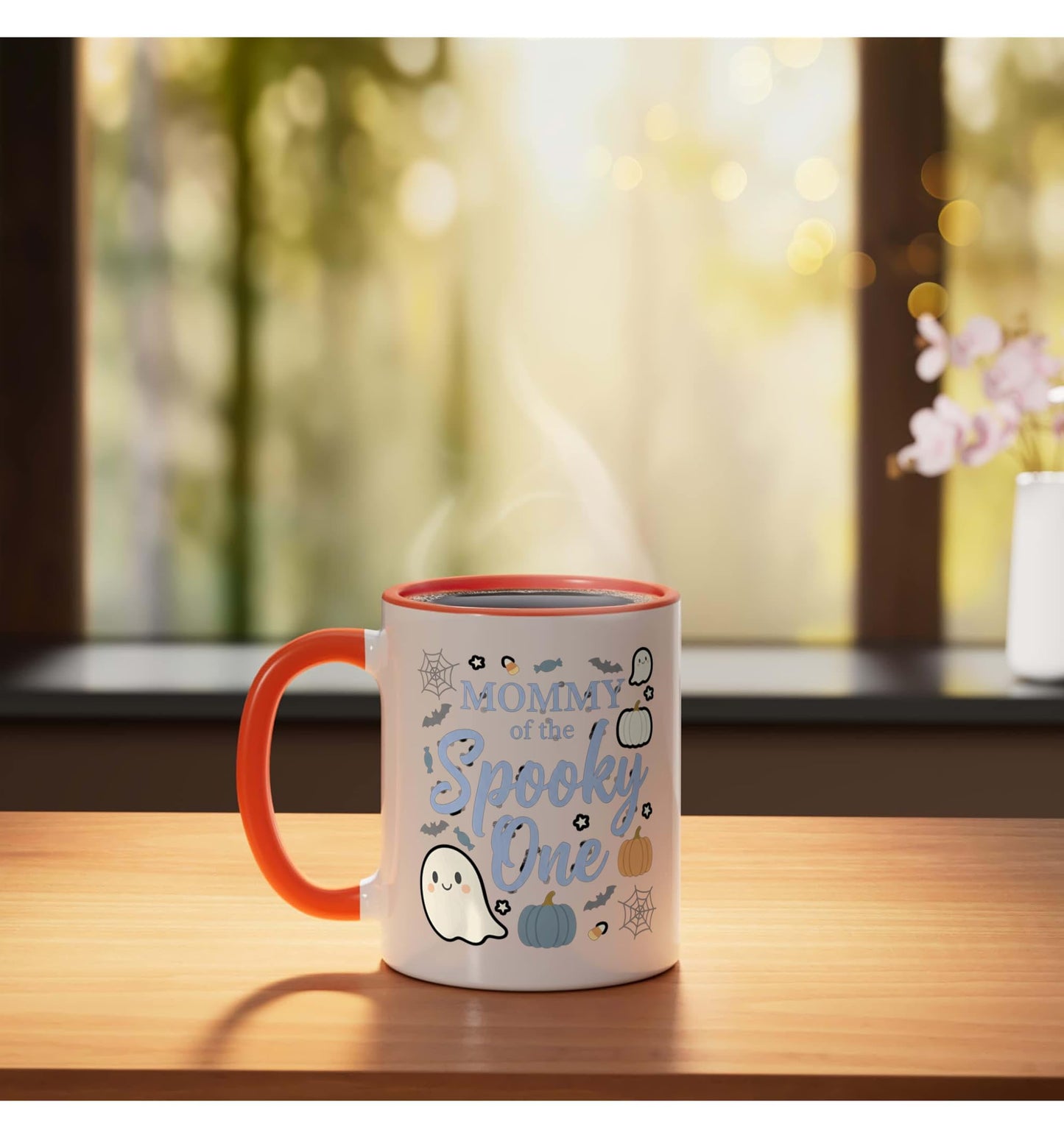 Mom Mommy Of The Spooky One First Birthday Halloween Ceramic Mug, Orange/White