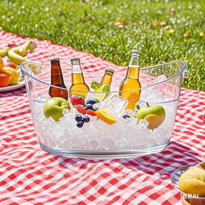 2 Pack Clear Ice Bucket for Parties, 6L Large Acrylic Beverage Tub with Handles & Scoop, Thick BPA-Free Plastic Wine Chiller Bucket for Champagne, Beer, Mimosa Bar, BBQ & Entertaining
