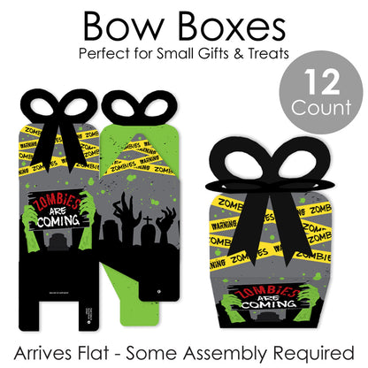Big Dot of Happiness Zombie Zone - Square Favor Gift Boxes - Halloween or Birthday Zombie Crawl Party Bow Boxes - Set of 12